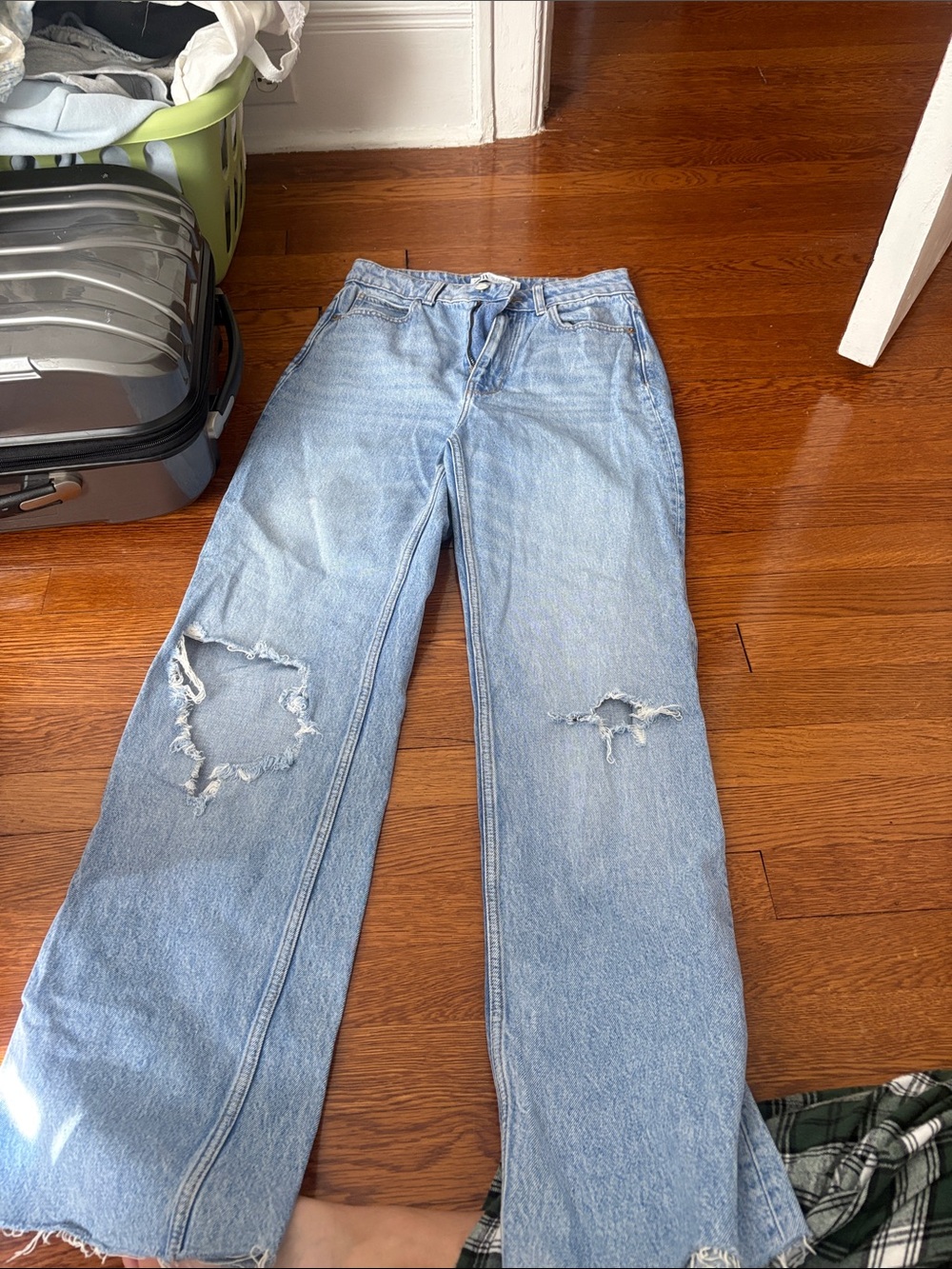 Light Blue Distressed Wide-Leg Women’s zara  Jeans